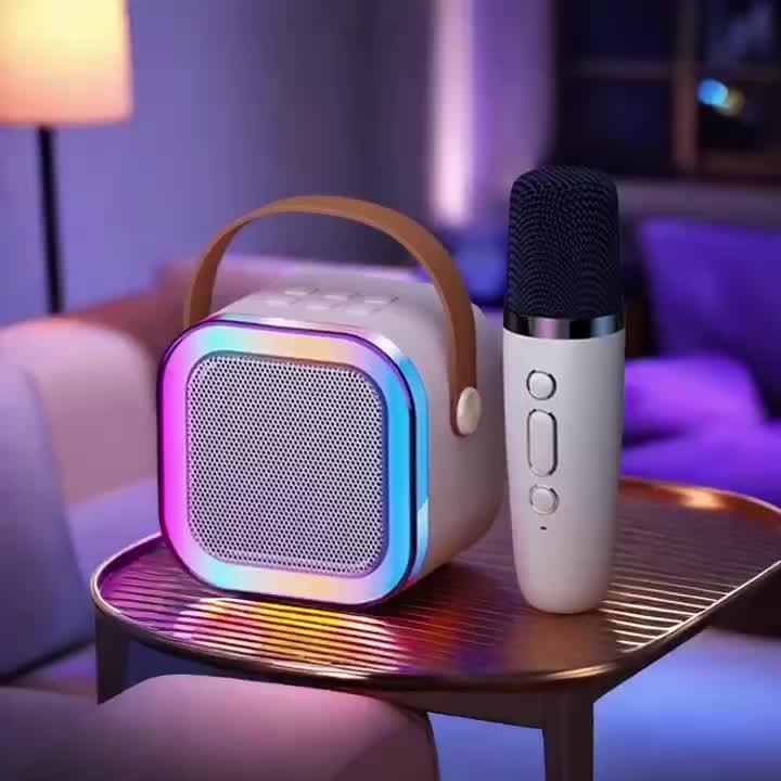 Mini Karaoke Machine with 2 Wireless Microphones, LED Light Effects, and Portable Bluetooth Speaker